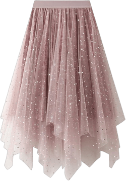 Women's Midi Skirt Tulle Skirt Layered Sequin Pleated Skirt High Waist Gradient Skirt Medium A Pink