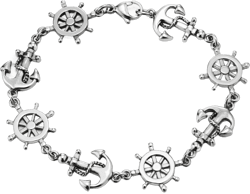 COOLSTEELANDBEYOND Link of Steering Wheel Marine Anchor Bracelet, Unisex Mens Ladies Stainless Steel Silver Color