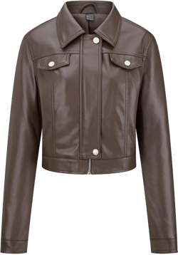 Women's Faux Leather Jacket Cropped Motorcycle Biker Jacket Moto PU Leather Jacket Medium Brown 126