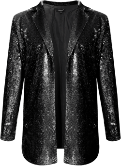 Winter Hood Women Sequins Blazer Sequin Jacket Casual Long Sleeve Glitter Party Shiny Lapel Coat Rave XX-Large Te-black