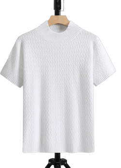 GORGLITTER Men's Rib Knitted Mock Neck Short Sleeve T Shirt Tops White Large