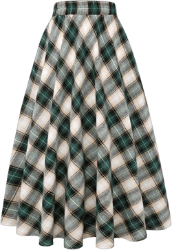 IDEALSANXUN Women’s Plaid Skirt Elastic Waist A-line Midi Pleated Skirts X-Large Green 01