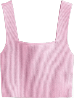 Verdusa Women's Square Neck Sleeveless Solid Ribbed Knit Crop Top Tank Large Light Pink