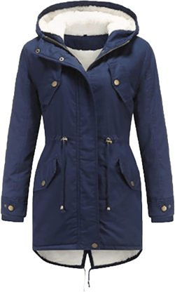 Women Winter Coats Fuzzy Fleece Lined Sherpa Outerwear Insulated Hooded Parka Jacket Thickened Zipper Clothes 5X-Large Navy