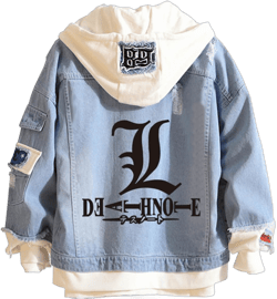 Yagami Light Jeans Jacket Anime Deathnotes Amane Cosplay Denim Jacket Hoodie Casual Ripped Novelty Coat for Unisex XX-Large Blue-4