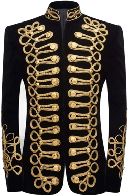 Mens Stylish Court Prince Black Velvet Gold Embroidery Blazer Suit Jacket XX-Large Black Gold