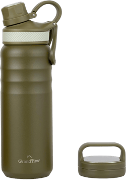 GRANDTIES 2 Lids Sports Stainless Steel Water Bottles – Wide Mouth Vacuum Insulated Reusable Leak Proof BPA-Free Travel Metal Canteen, Thermos Bottles for Men Women Gym (Olive Green 24 oz) Olive Green 24 oz 24 Ounces
