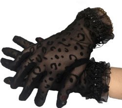 Women Lady Sexy Black White leopard print Lace Fancy Party short Costume Gloves