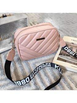 Quilted Square Crossbody Bag, Classic Metal Decor Zipper Purse, Women's Faux Leather Shoulder Bag