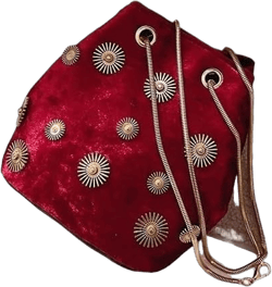 Women's Shoulder Bags Bucket Bag Elegant Velvet Handbag Tote Crossbody Bag with Golden Chain Shoulder Strap Red