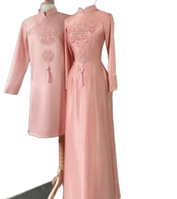 Vietnamese Traditional Wedding Ao Dai. High Collar, Handmade Flowers. Wedding Ao Dai for Bride and Groom X-Large Female Red 1