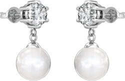 Cate & Chloe June 18k White Gold Pearl Drop Earrings with Swarovski Crystals Gift for Women