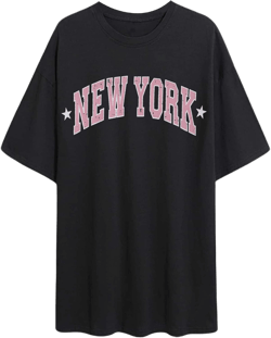 Remidoo Women's Casual Short Sleeve Graphic Oversized T Shirt Loose Letter Print Tee Top Blouse Black Small