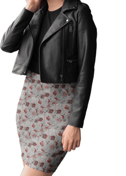 Red Flower Haze Women Pencil Skirt, Red and Grey Abstract Floral Skirt for Women Flattering Tight Fit Stretchy Red Floral Skirt Gift for Her
