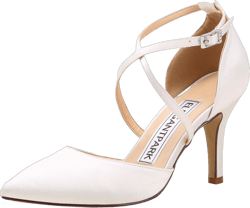 ELEGANTPARK Heels for Women Closed Toe Strappy Pointed High Heel Pumps Satin Pointy Wedding Evening Dress Shoes 7.5 Ivory