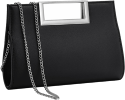 WALLYN'S Clutch Purse for Women PU Leather/Straw Evening Party Metal Grip Cut it out Handbag with Shoulder Chain Strap Black