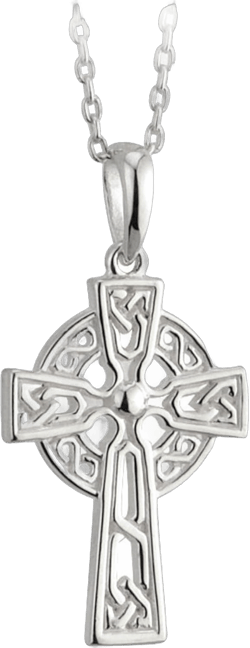 Biddy Murphy Irish Celtic Cross Pendant Necklace for Women, 925 Sterling Silver, Ornate Traditional Jewelry, Small 7/8", 18" Length Chain Made in Ireland