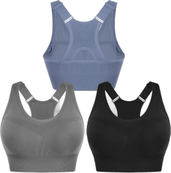 Sykooria Adjustable Sports Bra for Women High Support Padded Workout Tops Packs Gym Fitness Running Yoga Bras Racerback--black+grey+dark Blue X-Large