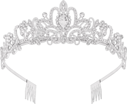 WOVOWOVO Tiaras for Women Tiara Princess Crown Headband with Combs for Women Elegant Rhinestone Hair Accessories for Bridal Wedding Birthday Party Prom Silver A