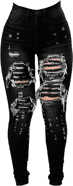 JEKE-DG Women's Ripped Hole High Waist Denim Skinny Destroyed Ankle Jeans Butt Lifting Stretch Distressed Trousers 5X-Large Black
