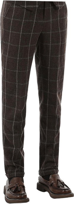 Men's Plaid Tweed Herringbone Suit Pants Casual Wool Vintage Dress Trousers