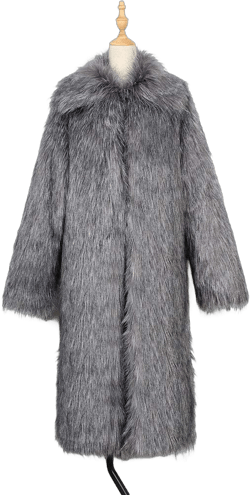 RomanticDesign Women's Long Lapel Faux fur Jacket Shaggy Coat Warm Outerwear Cardigan 12 Dark Grey