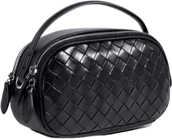 Crossbody Bags for Women, Chic Genuine Leather Satchel Handbag with Top-handle, Woven Compact Shoulder Tote Bag Black