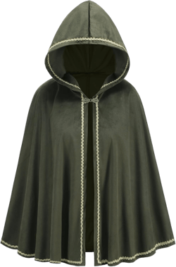 GRAJTCIN Renaissance Medieval Hooded Cape Adult Velvet Cloak Halloween Party Victorian Capelet for Women 65CM / 25.6" Green