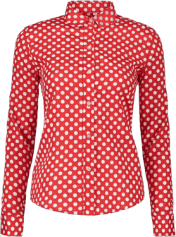 Women's Tops Feminine Long Sleeve Polka Dotted Button Down Casual Dress Blouses Shirts X-Large Red White