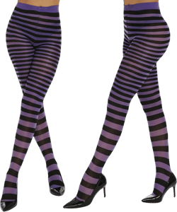 Yilanmy Halloween Striped Tights for Women Witch Tights Full Length Opaque Pantyhose 2 Pairs One Size Black+purple