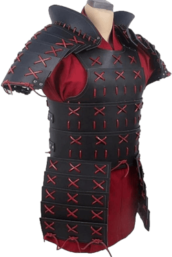 Medieval Samurai Armor Costume, Full Leather Set for Cosplay & LARPing, Size Large, RED BLACK, 45678.