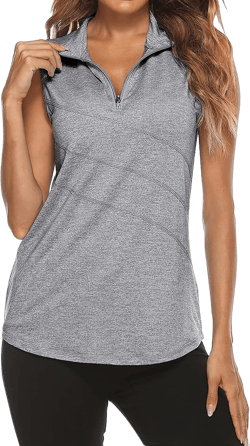 Tanst Sky Women's Sleeveless Golf Polo Shirts Quarter Zip Workout Tank Top Moisture Wicking Clothes Medium Grey