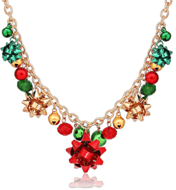 Christmas Necklace X-Mas Jingle Bell Necklaces Present Bow Pendant Necklace Present for Women Girls A Gold
