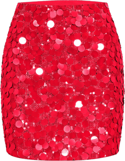 MANER Women's Sequin Skirt Sparkle Stretchy Bodycon Mini Skirts Night Out Party Large Big Red