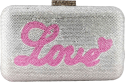 Boutique De FGG Luxury Crystal Evening Bags Women Heart and Love Clutch Purse for Wedding Bridal Rhinestone Handbags,Mini Mini Silver\pink
