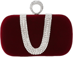 Women Velvet Evening Bag Sparkly Rhinestone Clutch Bag Bridal Wedding Purse Charming Glittering Handbag Wine Red
