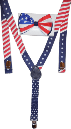 Men's Unisex Awesome PATRIOTIC USA FLAG Suspenders And Matching Bow tie Set