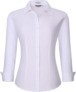 Esabel.C Womens Button Down Shirts Long Sleeve Regular Fit Stretch Work Blouse X-Large Solid White