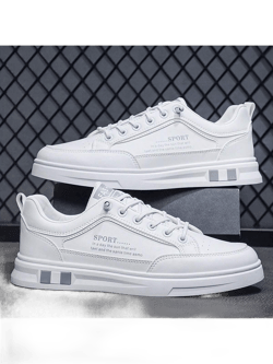 2024 Spring/Summer Men One-Piece Slip On Low Top White Sneakers,Waterproof Leather Upper,Anti-Slip & Durable Running Shoes For Students & Casual Wear