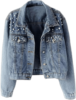 Oversize Pearl Embroidered Women's Ripped Distressed Casual Long Sleeve Denim Jacket Coat Large Blue-1