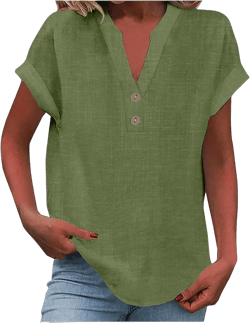 Linen Shirts for Women 2024 Summer Casual Button Down V Neck Short Sleeve Tops Comfy Trendy Business Work Blouses 09-ag XX-Large