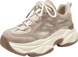 BEAU TODAY Chunky Sneakers for Women, Womens Fashion Sneakers, Platform Dad Shoes Comfortable Lace-Up Leather Casual Sneakers 6 Beige