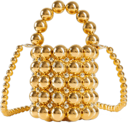 Women Beaded Evening Bucket Bag Small Lipstick Handbag Velvet Lining with Detachable Chain for Wedding Party Gold