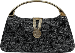 UMREN Women's Elegant Lace Satin Evening Clutch Sequin Handbag Top Handle Rhinestone Clutch Purses for Bridal Wedding Party Black