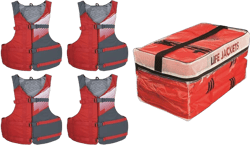 Stohlquist Fit Adult PFD Life Vest | Pack of 4 | Coast Guard Approved, Adjustable Size, Unisex, Lightweight, High Mobility, PVC Free Life Jacket - Value Pack & Absolute Outdoor Kent Clear Storage Bag