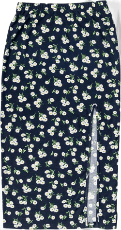 OYOANGLE Women's Boho Floral Print Elastic High Waist Slit Hem Straight Midi Skirt