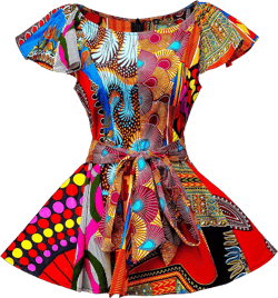 Women's African Patterns Print Cap Sleeve Blouse Tie Waist Flared Tops Small Color a