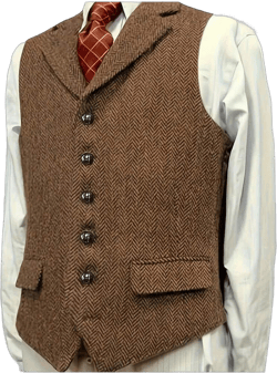 Vintage Mens 1PC Herringbone Tweed Suit Vest Western Tweedy Wool Waistcoat For Wedding Groomsmen