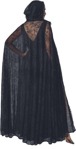 Unicra Lace Full Length Hooded Cloak Long Cape Halloween Costume Cloak Cosplay Party Cape for Women Black