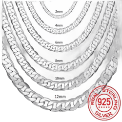 WANJIA Men‘s 925 Sterling Silver Italian Cuban Curb Chain Necklaces For Men Women Solid Silver Figaro Chain Layering Necklace SIHAO